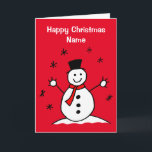 Cartão Bonita Cartoon Snowman Red Christmas<br><div class="desc">Bonito boneco de neve com um cachecol vermelho em um fundo vermelho festivo. Edite facilmente o texto do modelo para personalizar este design. Obrigados para ver as minhas designs!</div>