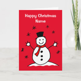 Cartão Bonita Cartoon Snowman Red Christmas