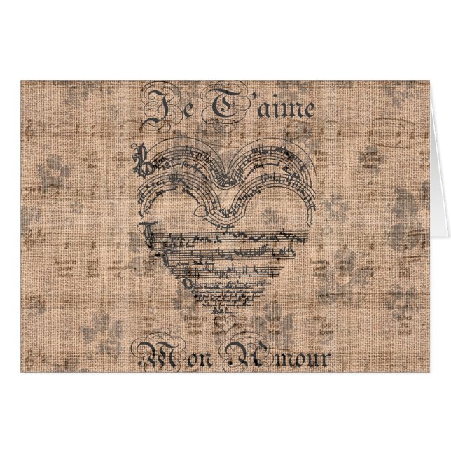 Cartão Bonita e antiga nota de música coração (Frente Horizontal)