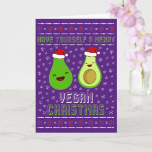 Cartão Bonita Feliz de Avocados Vegan Natal