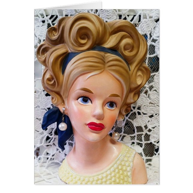 Cartão Bonita Lady Head Vase Big Bouffant Hair 1960 (Frente)