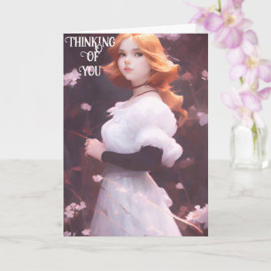 Cartão Bonita Menina Entre Retrato De Flores Rosa