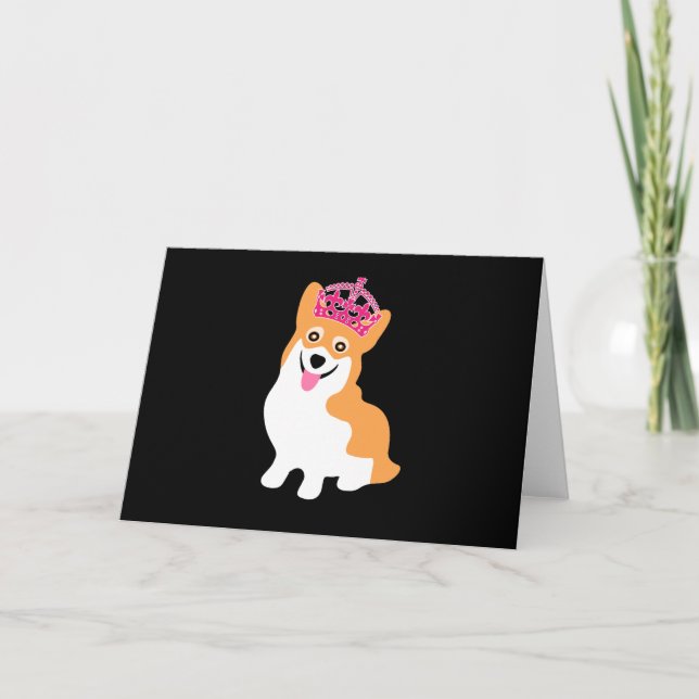 Cartão Bonita Princesa de Corgi Vestindo uma Coroa Rosa (Frente)