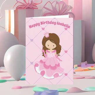 Cartão Bonita Princesa Rosa, Crianças Personalizadas Feli