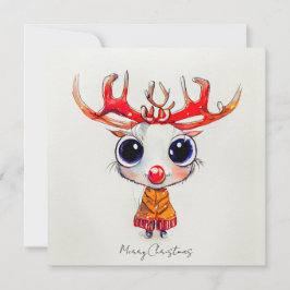 Cartão Bonita Reindeer Merry Christmas Watercolor