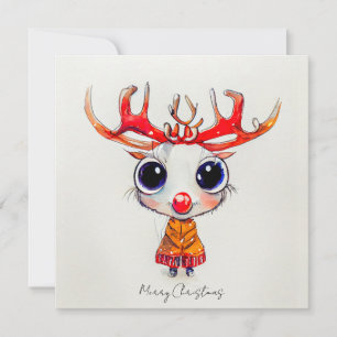 Cartão Bonita Reindeer Merry Christmas Watercolor