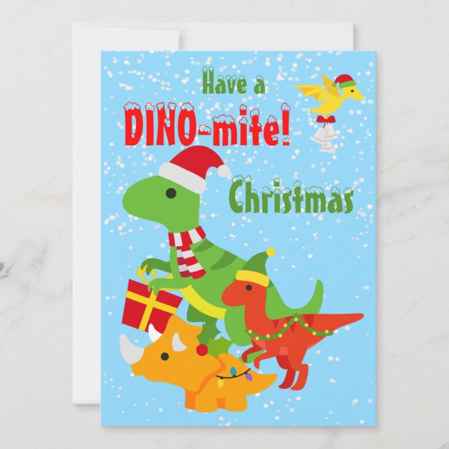 Cartão Bonito Dinossauro Dino-mite Plana de Natal (Frente)