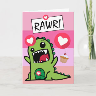 Cartão Bonito Dinossauro Rosa Dino Mite Meninas Rosa Aniv