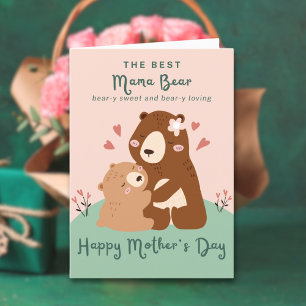 Cartão Bonito Divertido Rosa Melhor Mamãe Urso Dia das Mã