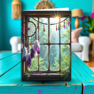 Cartão Bonito Dreamcatcher Roxo no Aniversário da Janela
