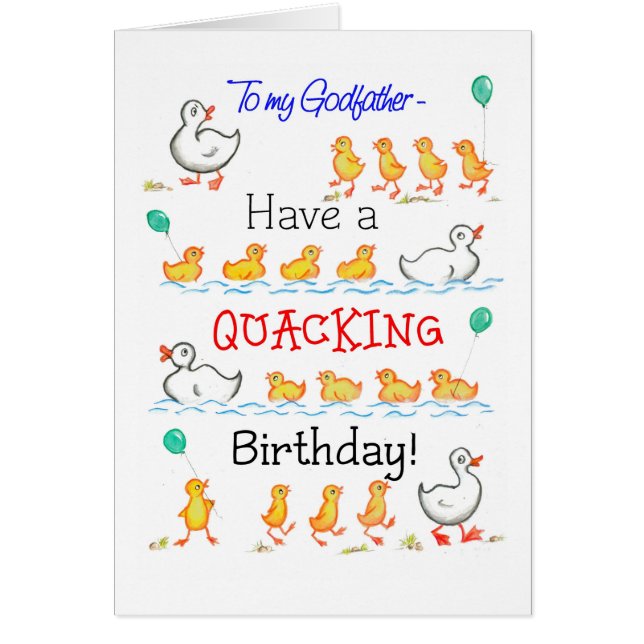 Cartão Bonito Ducklings Quacking Birthday, para padrinho (Frente)