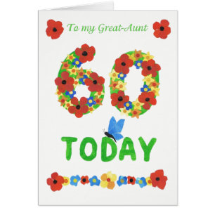 Cartão Bonito Floral 60º aniversário, para tia Excelente