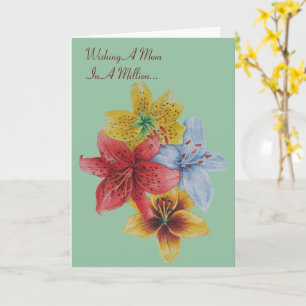 Cartão bonito flores lírios coloridas com a mãe vertida
