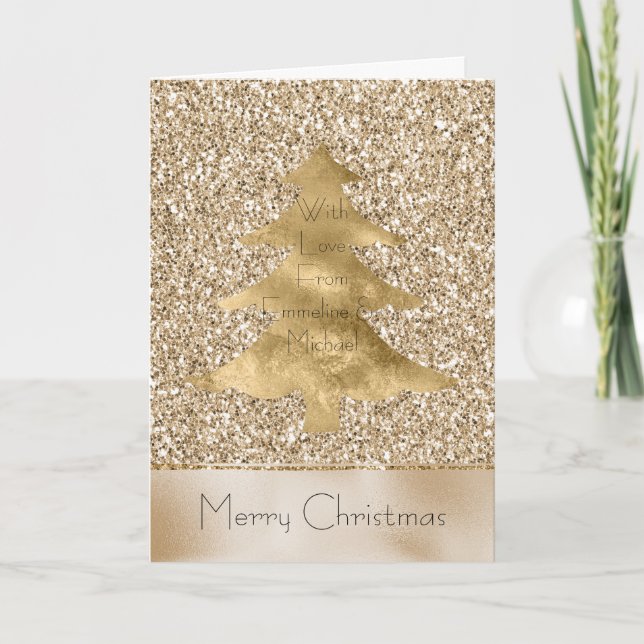 Cartão Bonito Glam Dourado Brilhante Personalizado Natal (Frente)