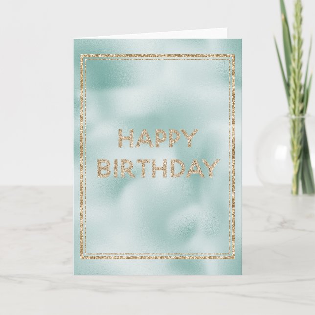 Cartão Bonito Glam Mint Green Dourado Glitter Birday (Frente)