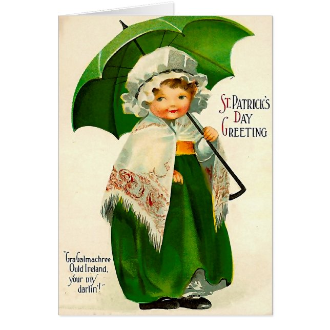 Cartão Bonito Irish Girl com guarda-chuva verde (Frente)