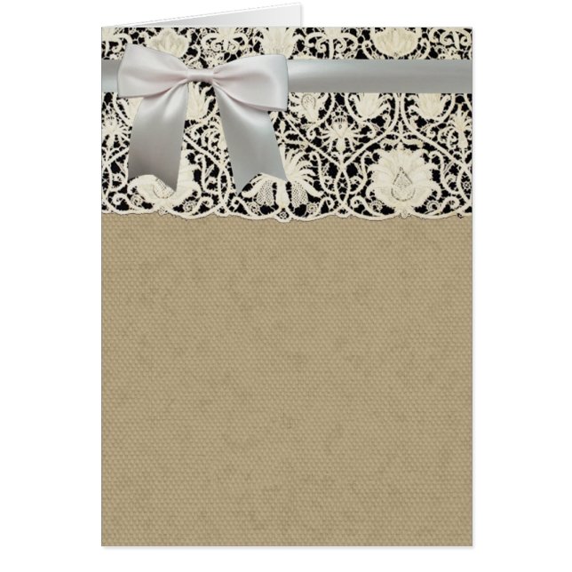 Cartão Bonito Linen White Lace Antique de Casamento  (Frente)