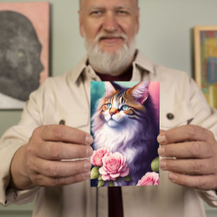 Cartão Bonito Maine Coon & Flowers