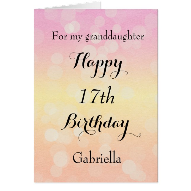 Cartão Bonito Pastel Bokeh 17º Aniversário (Frente)
