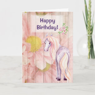 Cartão Bonito Pony n Daisies no Aniversário do Cavalo de 