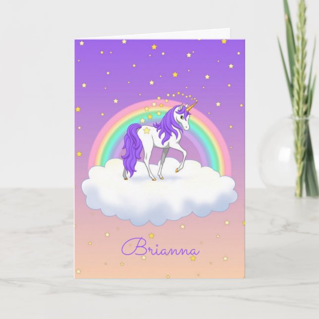 Cartão Bonito Purple Sweet Dreams Rainbow Unicorn (Frente)
