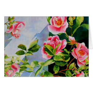Cartão Bonito rosa, rosas vermelhas, flor aquarela