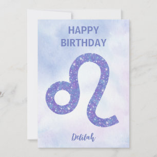 Cartão Bonito Sinal de Leo Parabéns Púrpura Personalizado