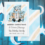 Cartão Bonito Snowman A Segurar Luzes De Natal Personaliz<br><div class="desc">A mão desenhou cartões de Natal personalizados com um bonitinho bonitinho bonitinho de neve em cachecol e luvas segurando luzes de Natal.</div>