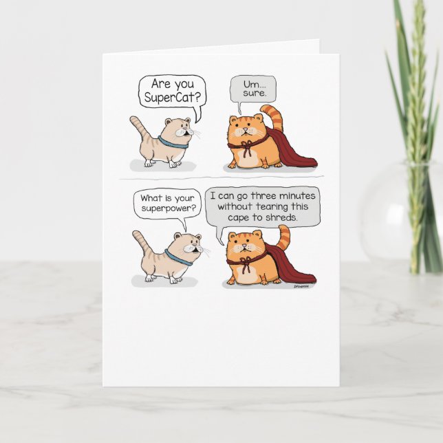 Cartão Bonito Super Gato Vestindo o Feliz Aniversário do  (Frente)