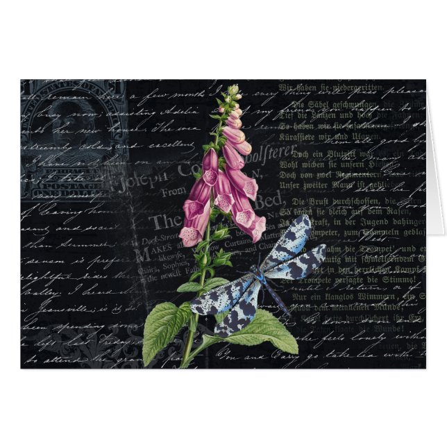 Cartão Bonito Vintage Flower & Butterfly Botânica (Frente Horizontal)