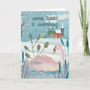 Cartão Bons 12 dias de natal Sete Swans Nadando