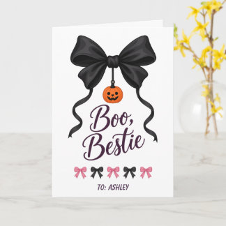 Cartão Boo Bestie Coquette Laço Abóbora Rosa Halloween