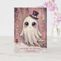 Boo do Dia das Bruxas Rosa Fantasma Cumprimento Pi