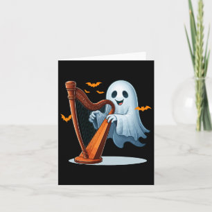 Cartão Boo Ghost Jogando Harp Halloween Instrumen Musical