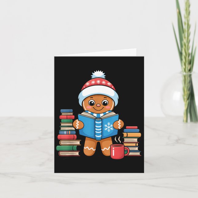 Cartão Bookish Gingerbread Reading Books Christmas Pajama (Frente)