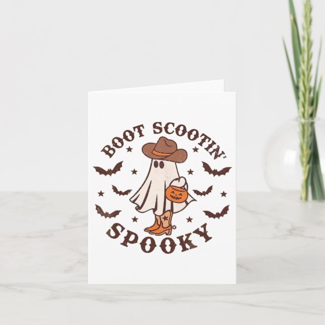 Cartão Boot Scoot Spooky Groovy Halloween Western Cowhide (Frente)