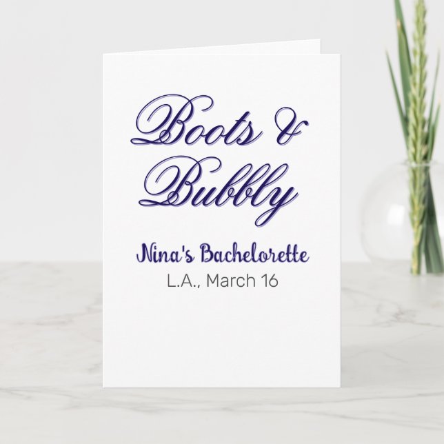 Cartão Boots & Bubble bachelorette party name purpleplace (Frente)