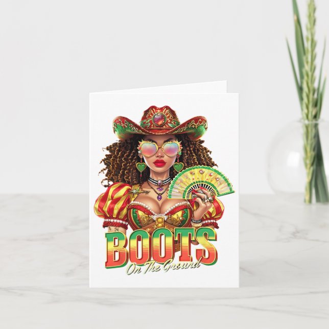 Cartão Boots no Chão Juneteenth Vaqueira Preta Ocidental (Frente)