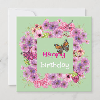 Cartão Borboleta Aniversário Deseja - Floral Elegante