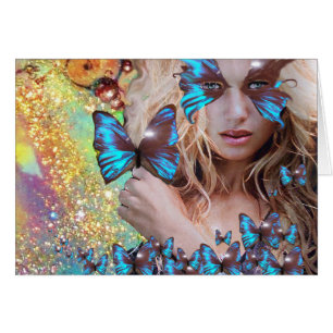 CARTÃO BORBOLETA AZUL EM SPARKLES DO OURO VERDE DA