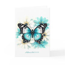 Borboleta Azul & Floral Aquática Aquarela