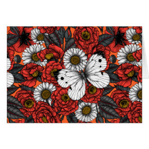 Cartão Borboleta branca e rosas