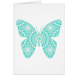 Cartão Borboleta Caleidoscópio Mandala em Aqua Turquoise