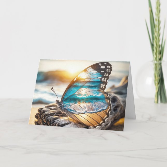 Cartão Borboleta de Aniversário com Asas Oceânicas (Frente)