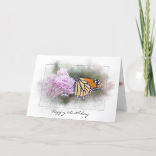Cartão borboleta de monarca de aniversário em flor silve