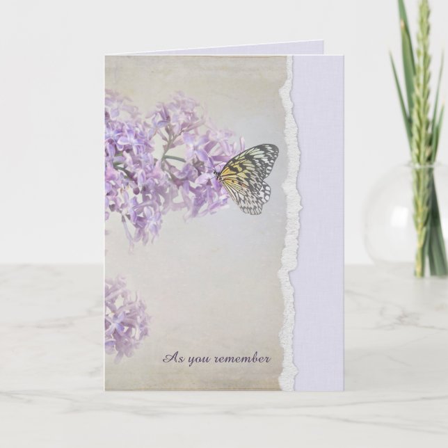 Cartão borboleta de simpatia em Lilac com borda rasgada (Frente)