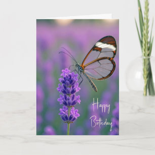 Cartão Borboleta de Vidro de Aniversário em Lavanda