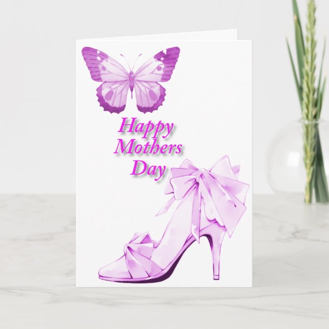 Cartão Borboleta e Sapato em Rosa (Frente)