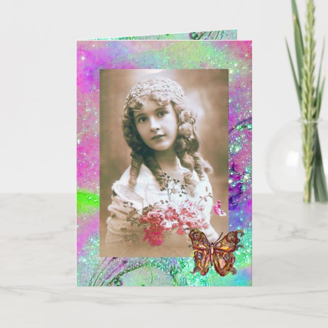 CARTÃO BORBOLETA EM FOTO MOLDURA COM BRILHOS DOURADOS (Frente)