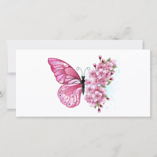 Cartão Borboleta Flor com Sakura Rosa
